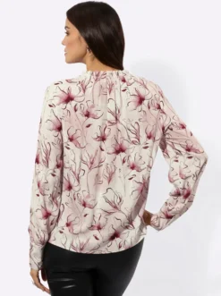 Druckbluse mit knöpfbaren Manschetten