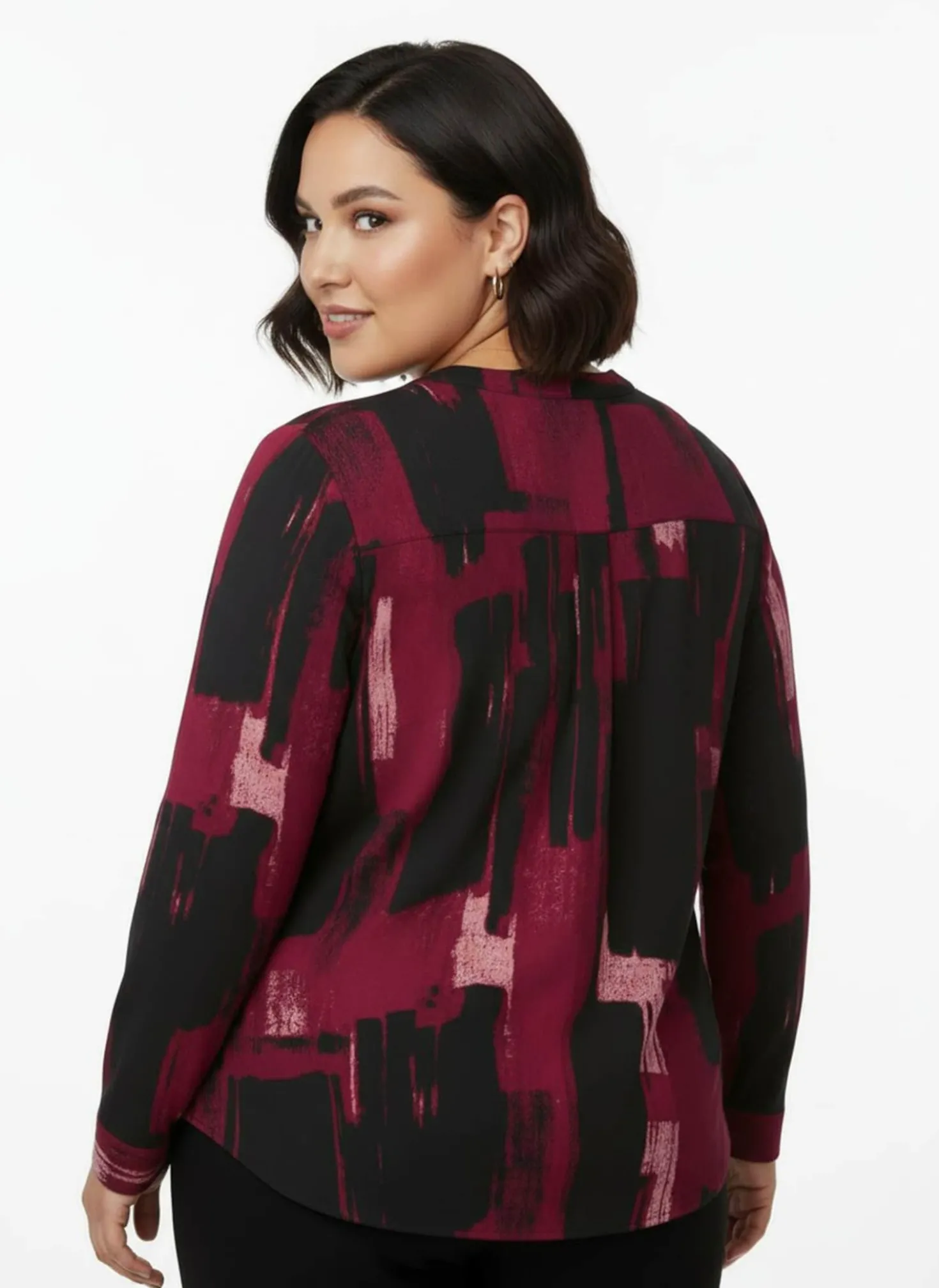 Druckbluse mit Krempelärmeln