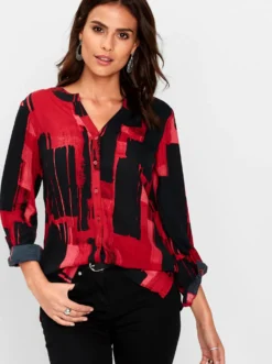 Druckbluse mit Krempelärmeln