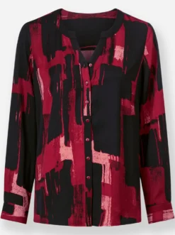 Druckbluse mit Krempelärmeln
