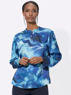 Druckbluse mit Schlingenknopfverschluss