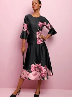 Druckbluse mit Volant-Abschluss