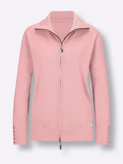 Feinstrickjacke mit gestreiften Abschlüssen