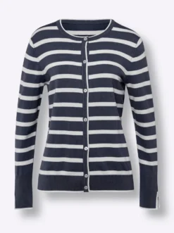Feinstrickjacke mit Viskose, gestreift