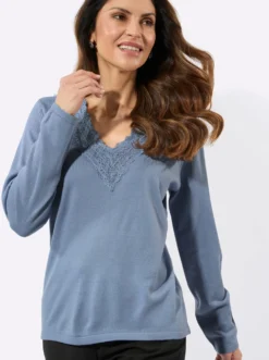 Feinstrickpullover mit Spitzenbesatz
