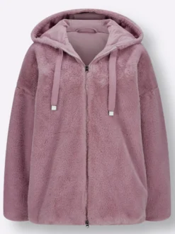 Fellimitatjacke mit Gummizug an Ärmeln und Saum