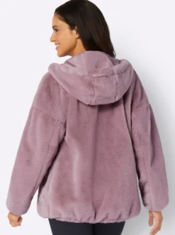 Fellimitatjacke mit Gummizug an Ärmeln und Saum
