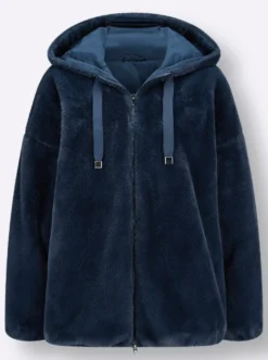Fellimitatjacke mit Gummizug an Ärmeln und Saum