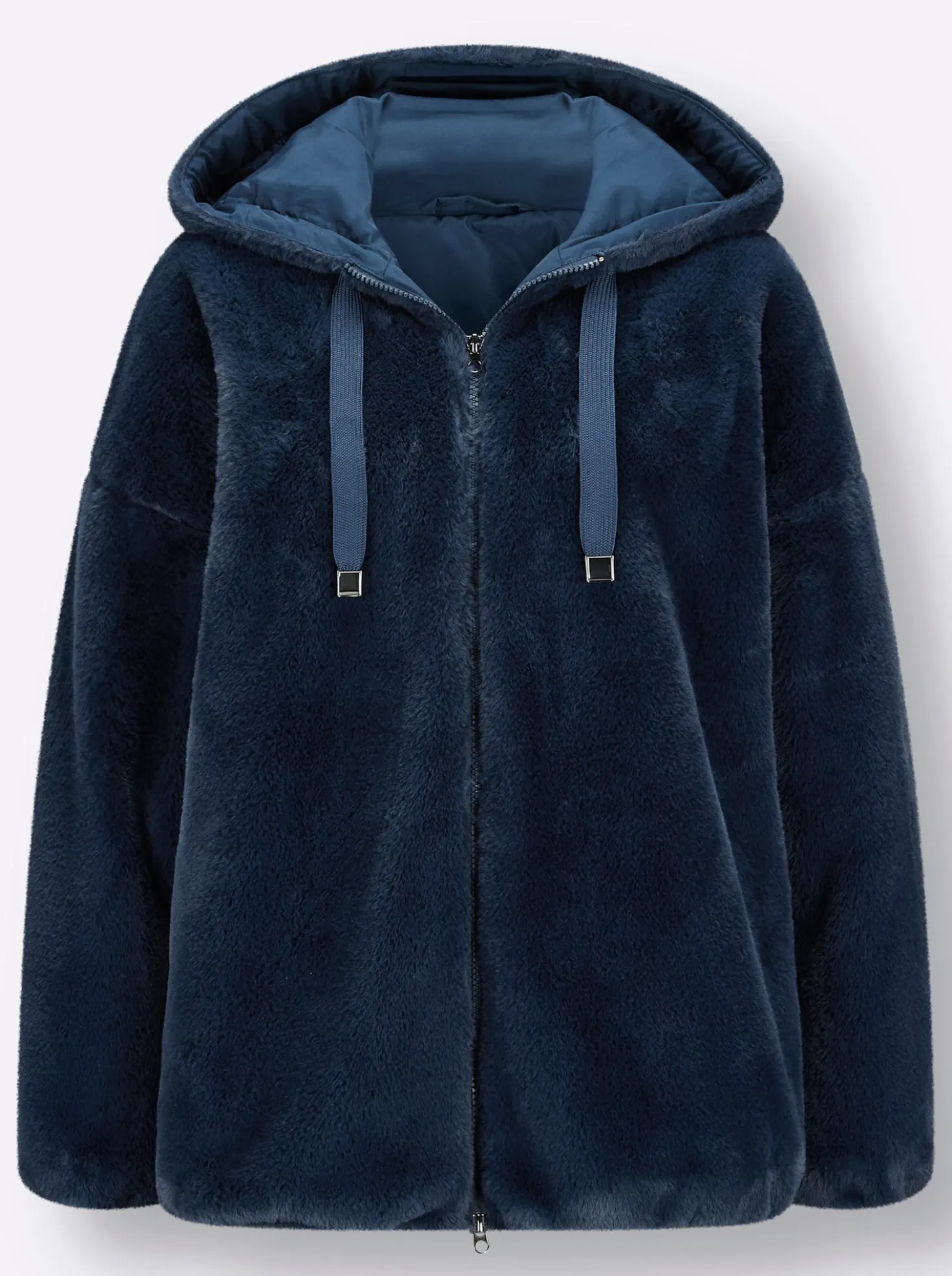 Fellimitatjacke mit Gummizug an Ärmeln und Saum