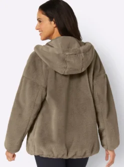 Fellimitatjacke mit Gummizug an Ärmeln und Saum