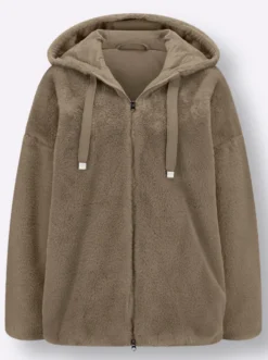 Fellimitatjacke mit Gummizug an Ärmeln und Saum