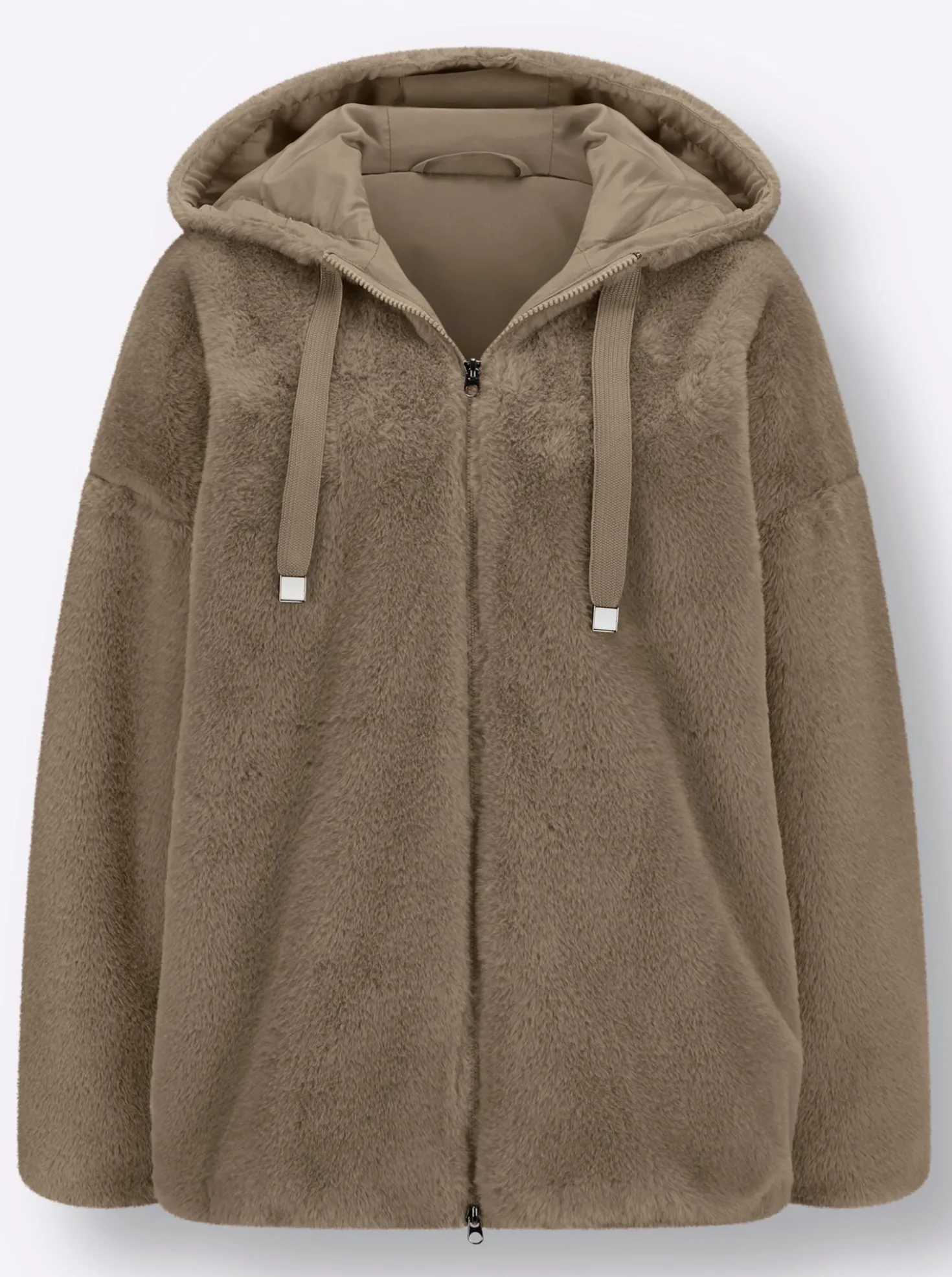 Fellimitatjacke mit Gummizug an Ärmeln und Saum