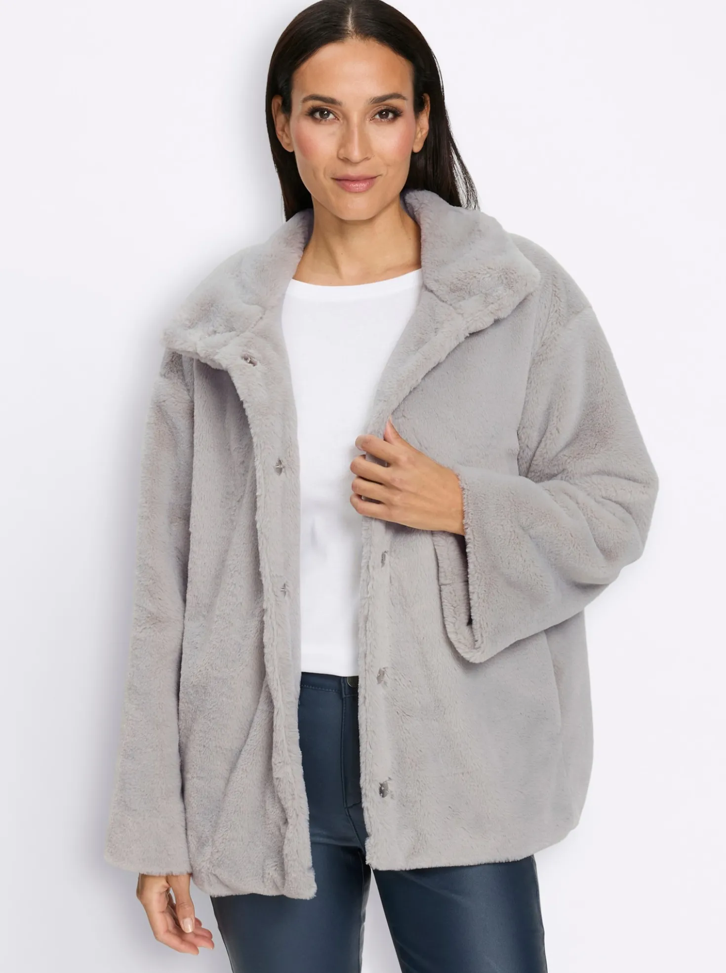 Fellimitatjacke mit Stehkragen