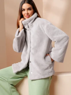 Fellimitatjacke mit Stehkragen