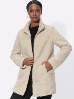 Fellimitatjacke mit Stehkragen, A-Form