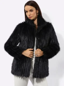 Fellimitatjacke mit verdecken Druckkknöpfen