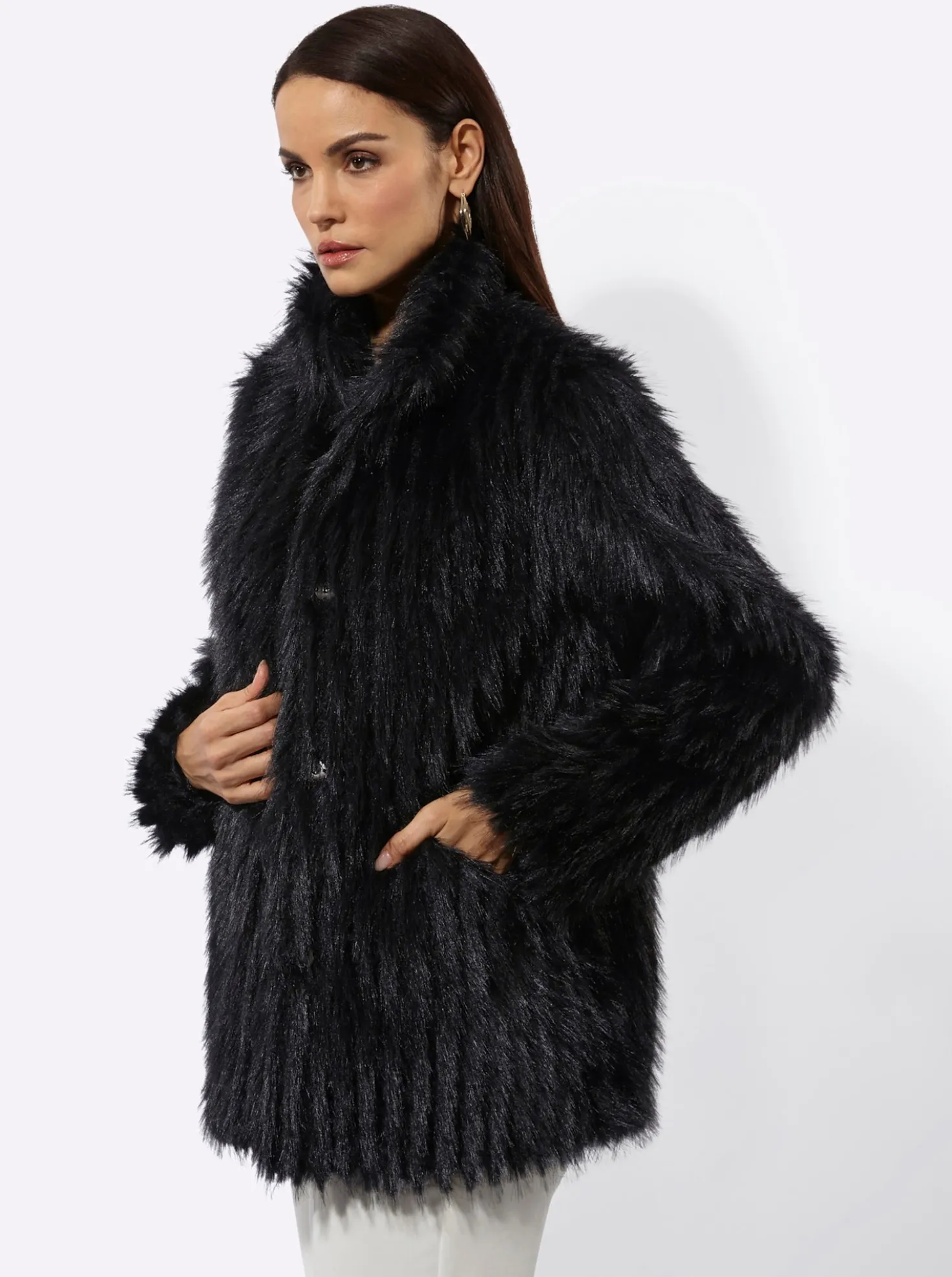 Fellimitatjacke mit verdecken Druckkknöpfen