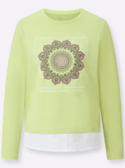 2-in-1-Langarmshirt mit Blusenstoff-Saum