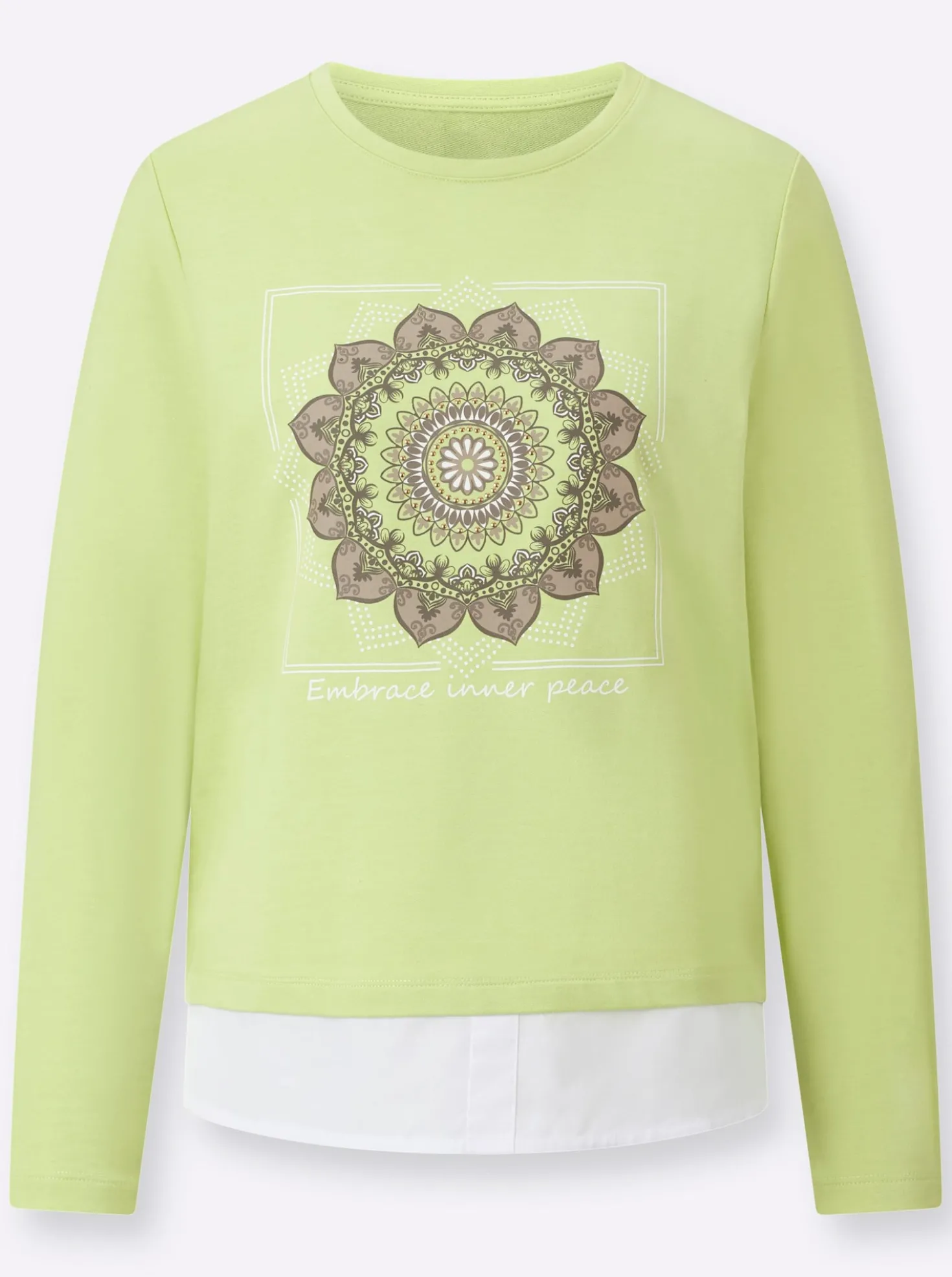 2-in-1-Langarmshirt mit Blusenstoff-Saum