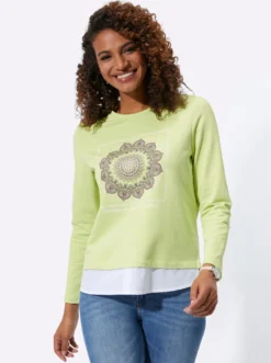 2-in-1-Langarmshirt mit Blusenstoff-Saum