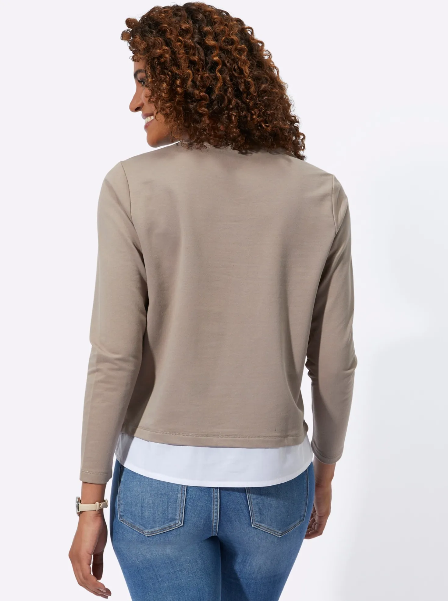 2-in-1-Langarmshirt mit Blusenstoff-Saum