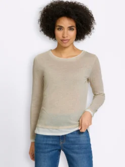 2-in-1-Langarmshirt mit kontrastfarbenen Abschlüssen