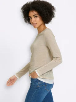 2-in-1-Langarmshirt mit kontrastfarbenen Abschlüssen