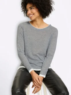 2-in-1-Langarmshirt mit kontrastfarbenen Abschlüssen
