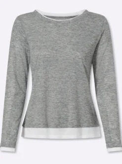 2-in-1-Langarmshirt mit kontrastfarbenen Abschlüssen