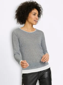 2-in-1-Langarmshirt mit kontrastfarbenen Abschlüssen