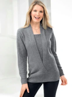 2-in-1-Pullover mit Schalkragen-Optik