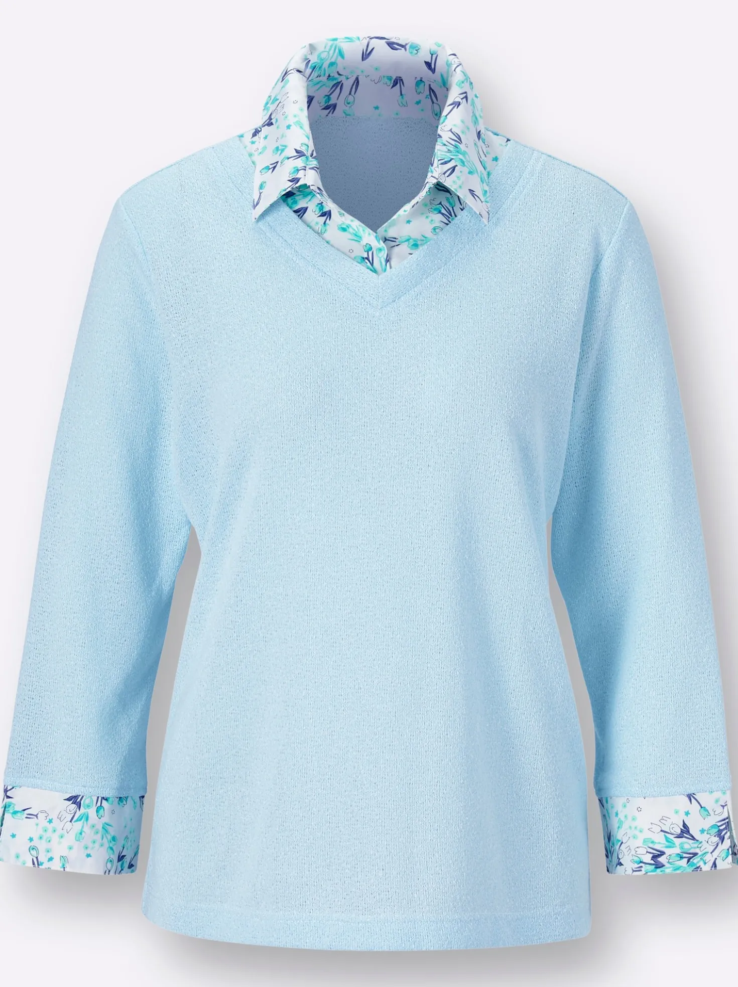 2-in-1-Shirt aus Bouclé, mit Blusenstoff