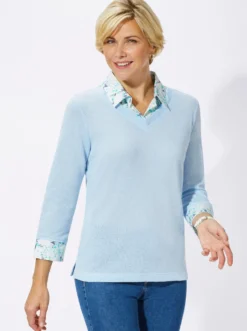 2-in-1-Shirt aus Bouclé, mit Blusenstoff