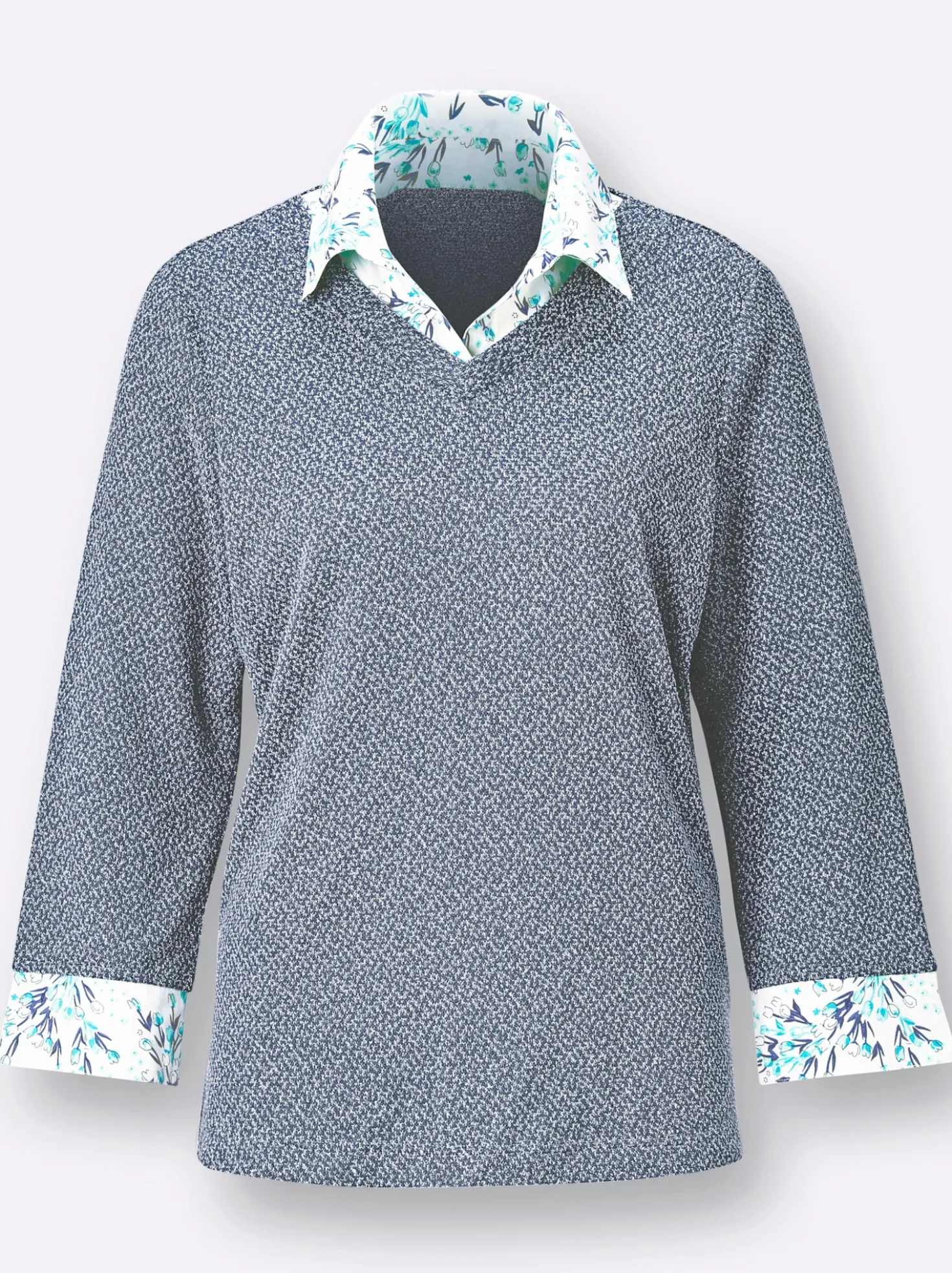 2-in-1-Shirt aus Bouclé, mit Blusenstoff
