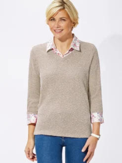 2-in-1-Shirt aus Bouclé, mit Blusenstoff