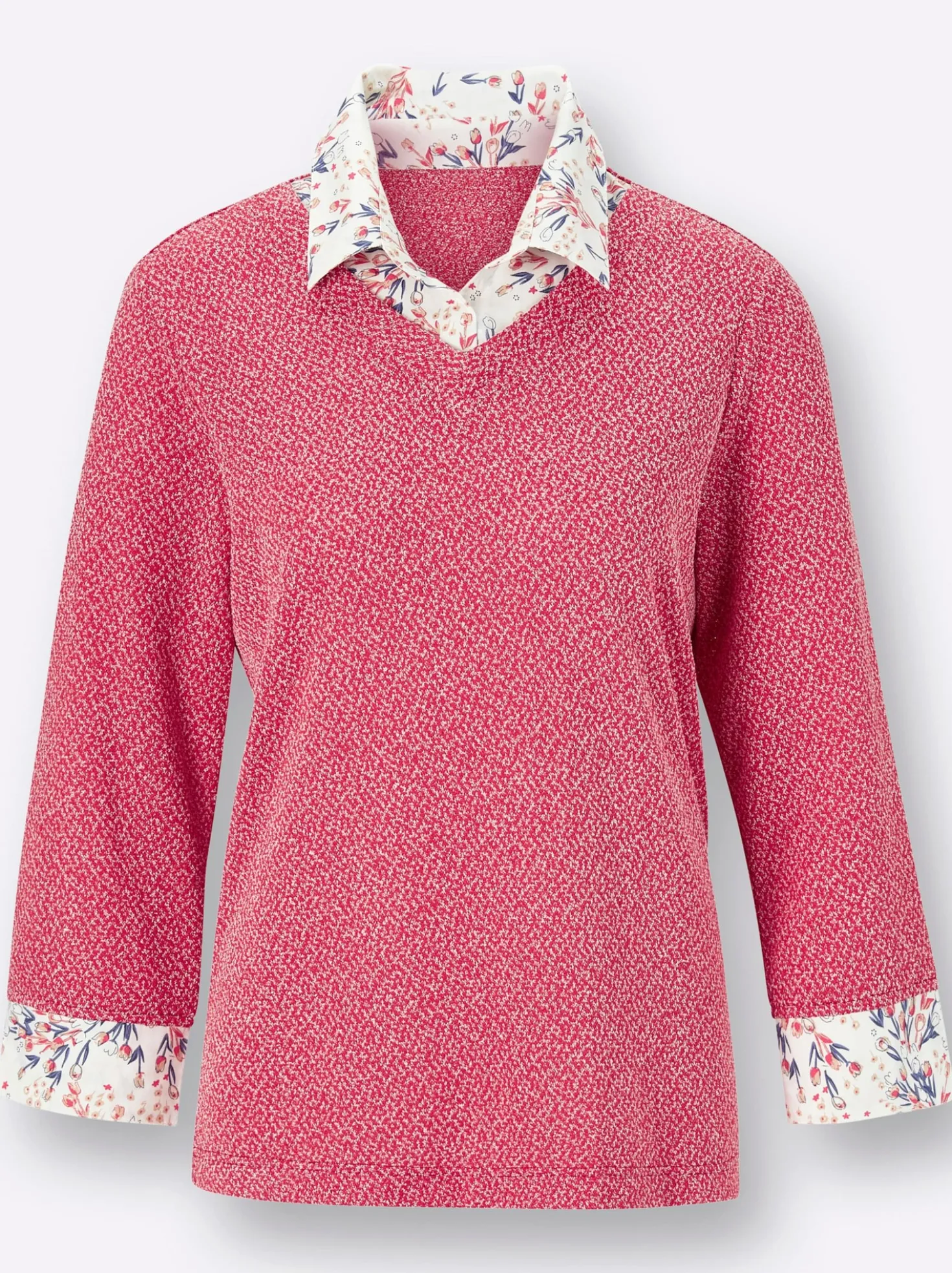 2-in-1-Shirt aus Bouclé, mit Blusenstoff
