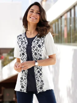 2-in-1-Shirt mit eingenähtem Top, bedruckt