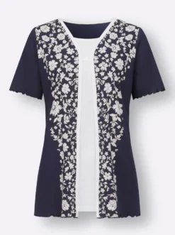 2-in-1-Shirt mit eingenähtem Top, bedruckt