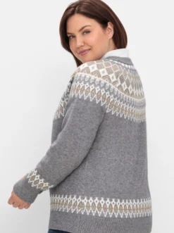 Jacquard-Pullover mit goldfarbenem Glanzgarn
