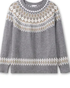 Jacquard-Pullover mit goldfarbenem Glanzgarn