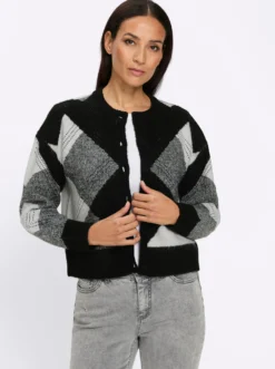 Jacquardstrickjacke mit Ziersteinchen
