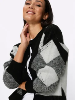 Jacquardstrickjacke mit Ziersteinchen
