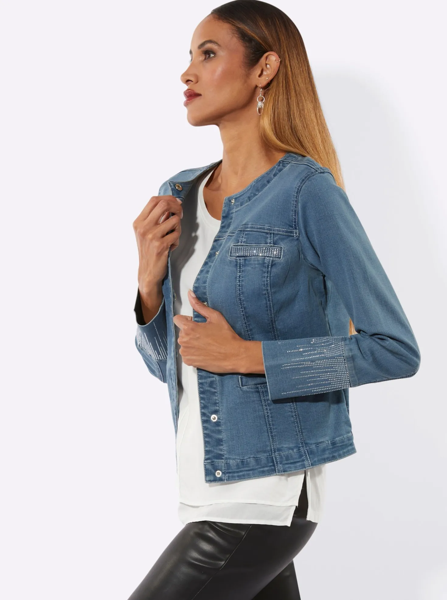 Jeansblazer mit verdeckten Druckknöpfen