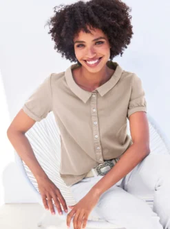 Jeansbluse mit Bubikragen