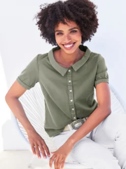 Jeansbluse mit Bubikragen