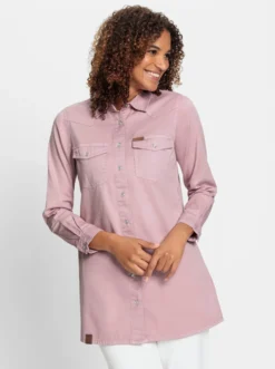 Jeansbluse mit Druckknopfleiste