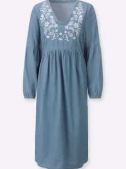 Jeanskleid mit floraler Stickerei