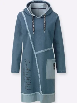 Jeanskleid mit Fransen-Verzierung