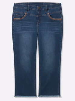 7/8-Jeans mit High-Waist-Bund und Fransensaum