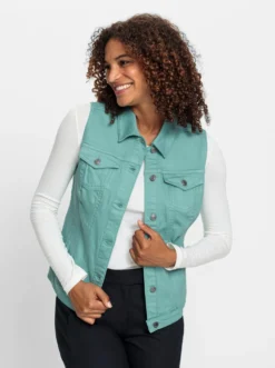 Jeansweste mit weitenverstellbarem Saum